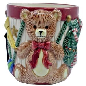 FITZ and Floyd Ceramic Christmas Candle Embossed Holiday Toys 3.5 inches Tall